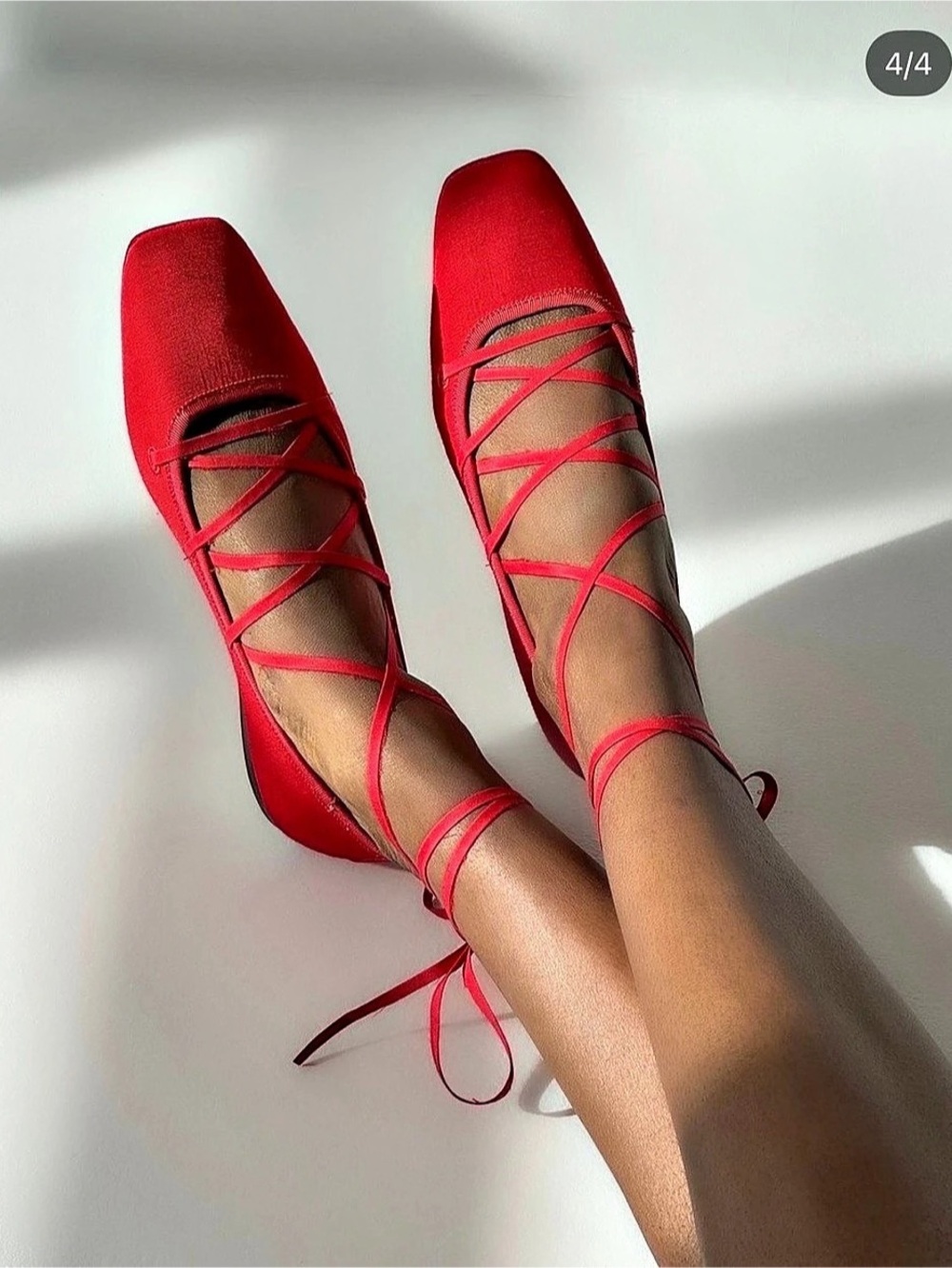 Loeffler Randall Louisa Red Lace-Up Ballerina Flats Size 7.5
